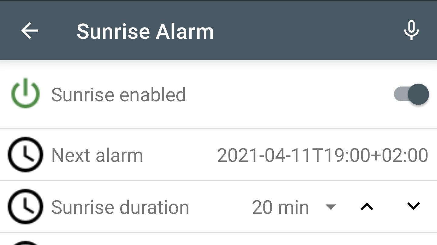Screenshot of openHAB Sunrise Alarm